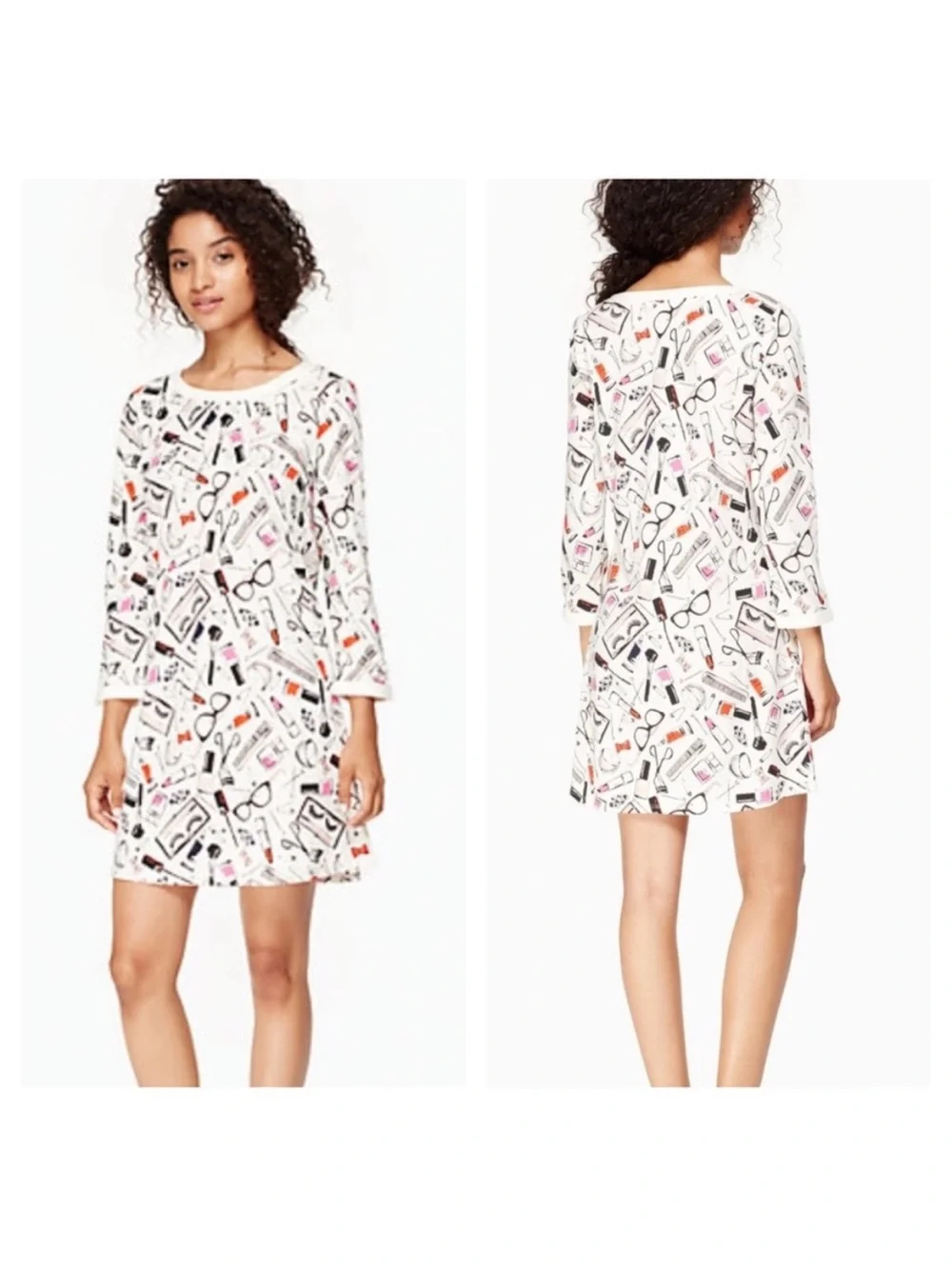 Kate Spade White Makeup & Beauty Print Sleep Shirt Women’s Size L